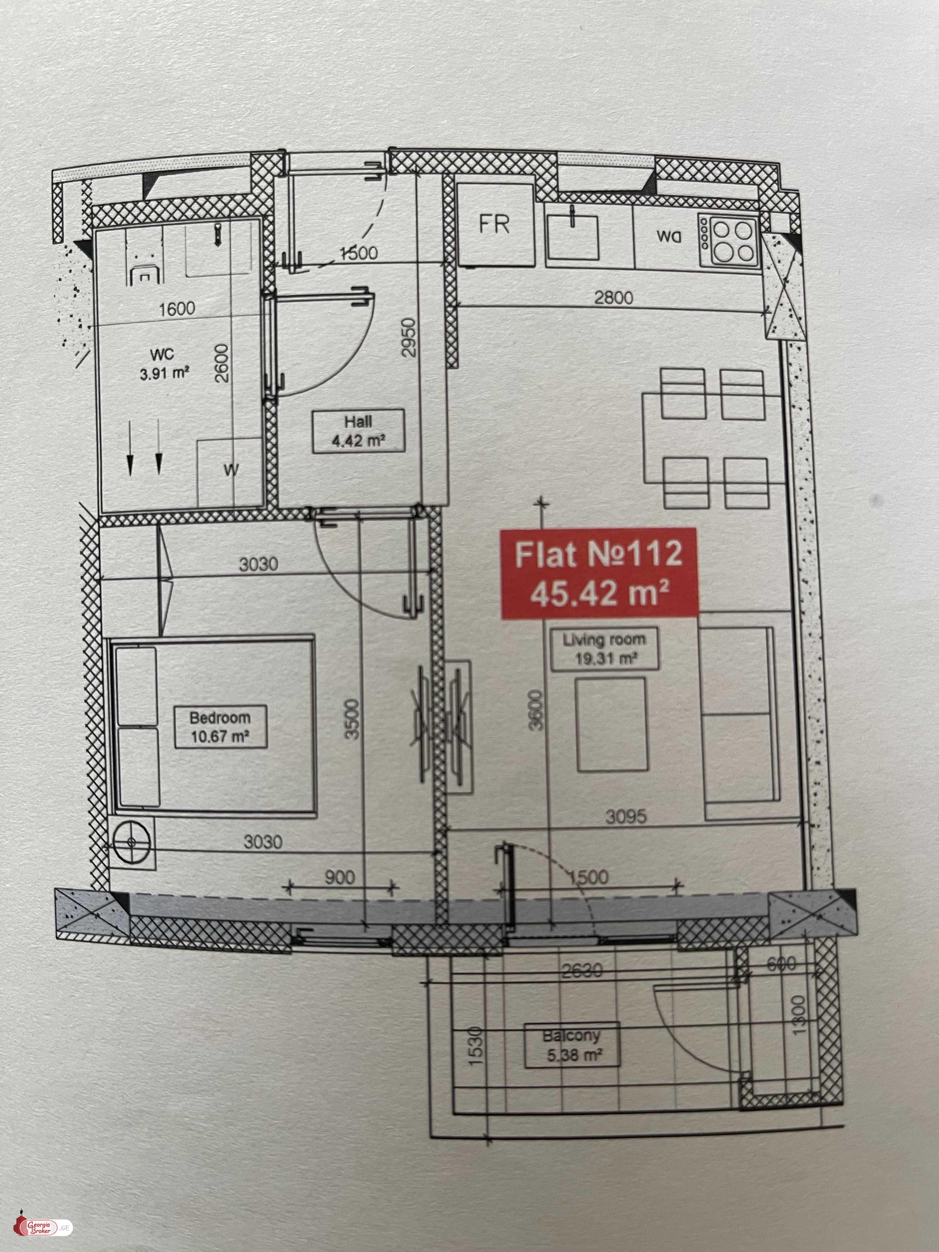 nearly repaired 2-room apartment for sale