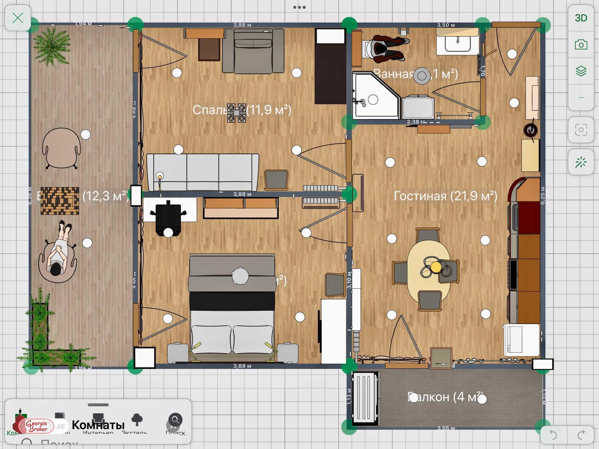 იყიდება ძველი აშენებული 3 ოთახიანი ბინა